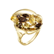 Кольцо из жёлтого золота с раухтопазами и цитринами