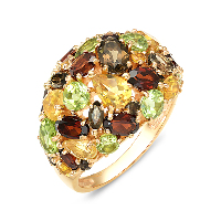 Кольцо из красного золота с цитринами, гранатами и раухтопазами