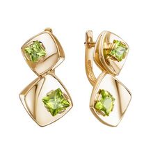 Серьги из красного золота с хризолитами