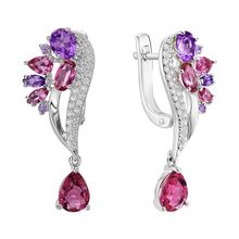Серьги из серебра с аметистами, родолитами и фианитами