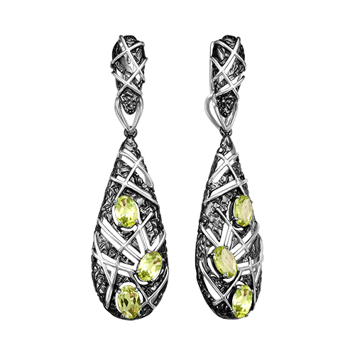 Серьги из серебра с хризолитами