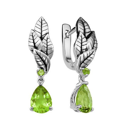 Серьги из серебра с хризолитами