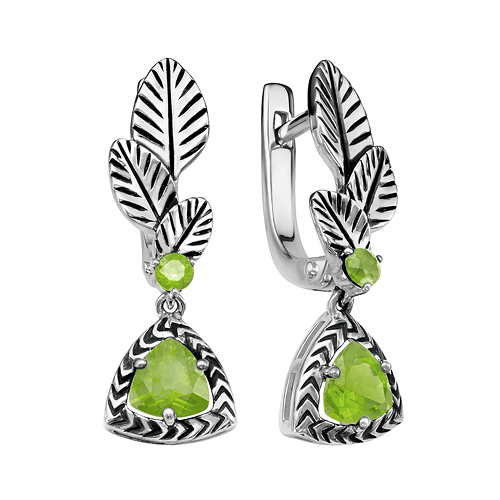 Серьги из серебра с хризолитами