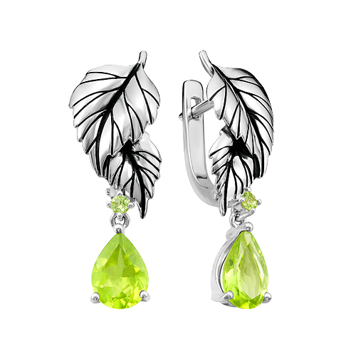 Серьги из серебра с хризолитами