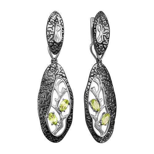 Серьги из серебра с хризолитами
