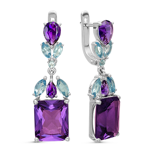 Серьги из серебра с аметистами и топазами