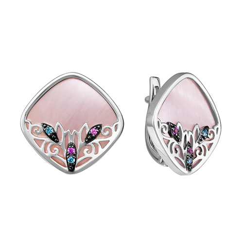 Серьги из серебра с перламутром и фианитами